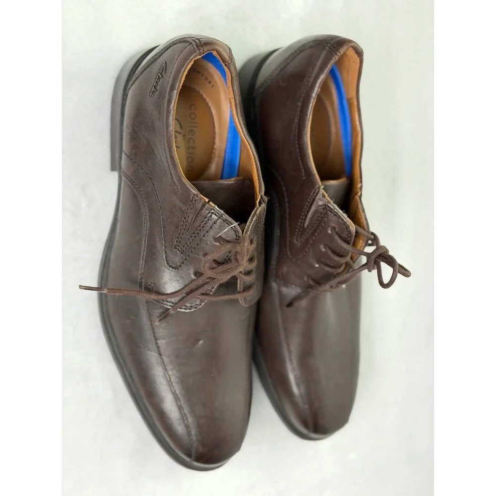 Clarks Collection Mens Leather Derby Brown Bicycle Toe Lace Up Dress Shoes 7M